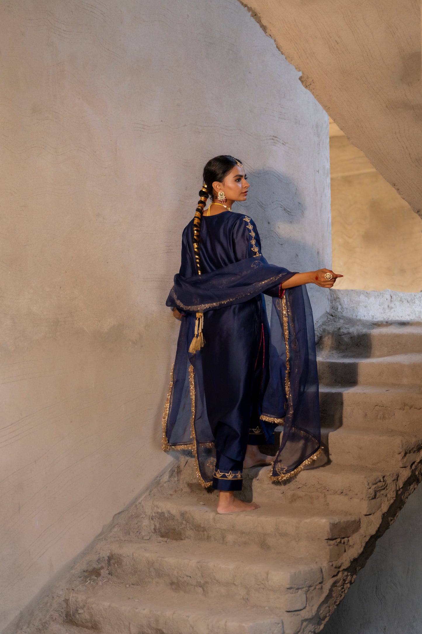Midnight blue Silk Kurta Set with Heavy Dori and Dabka Work