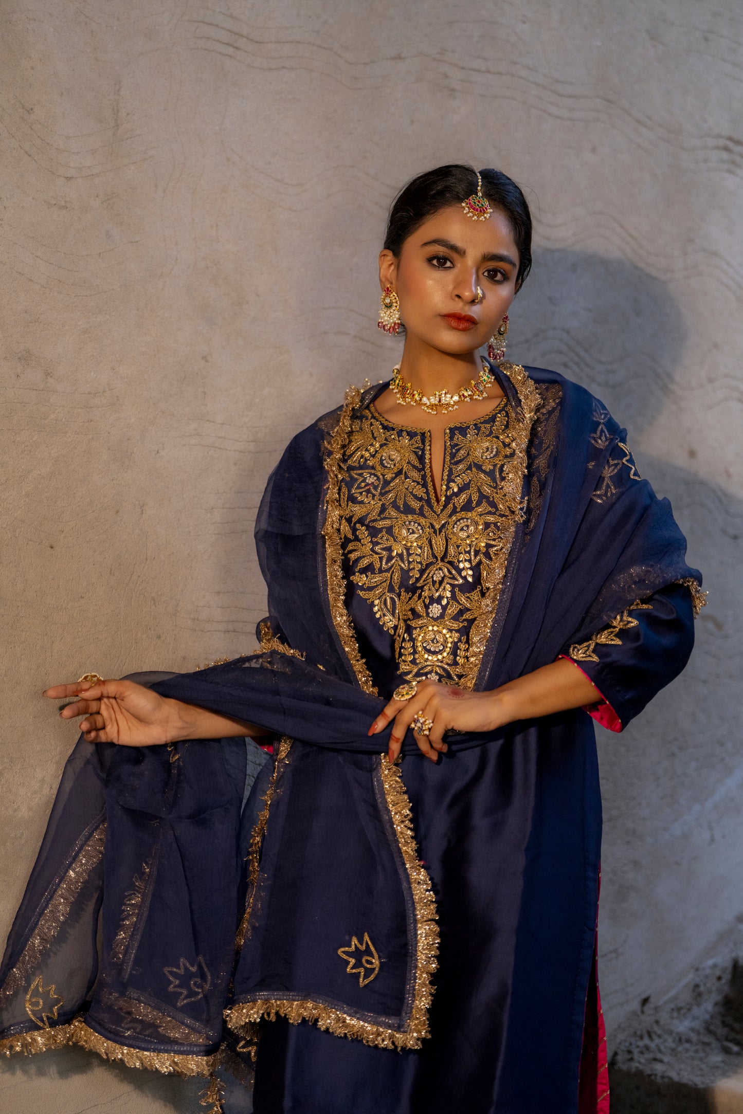 Midnight blue Silk Kurta Set with Heavy Dori and Dabka Work