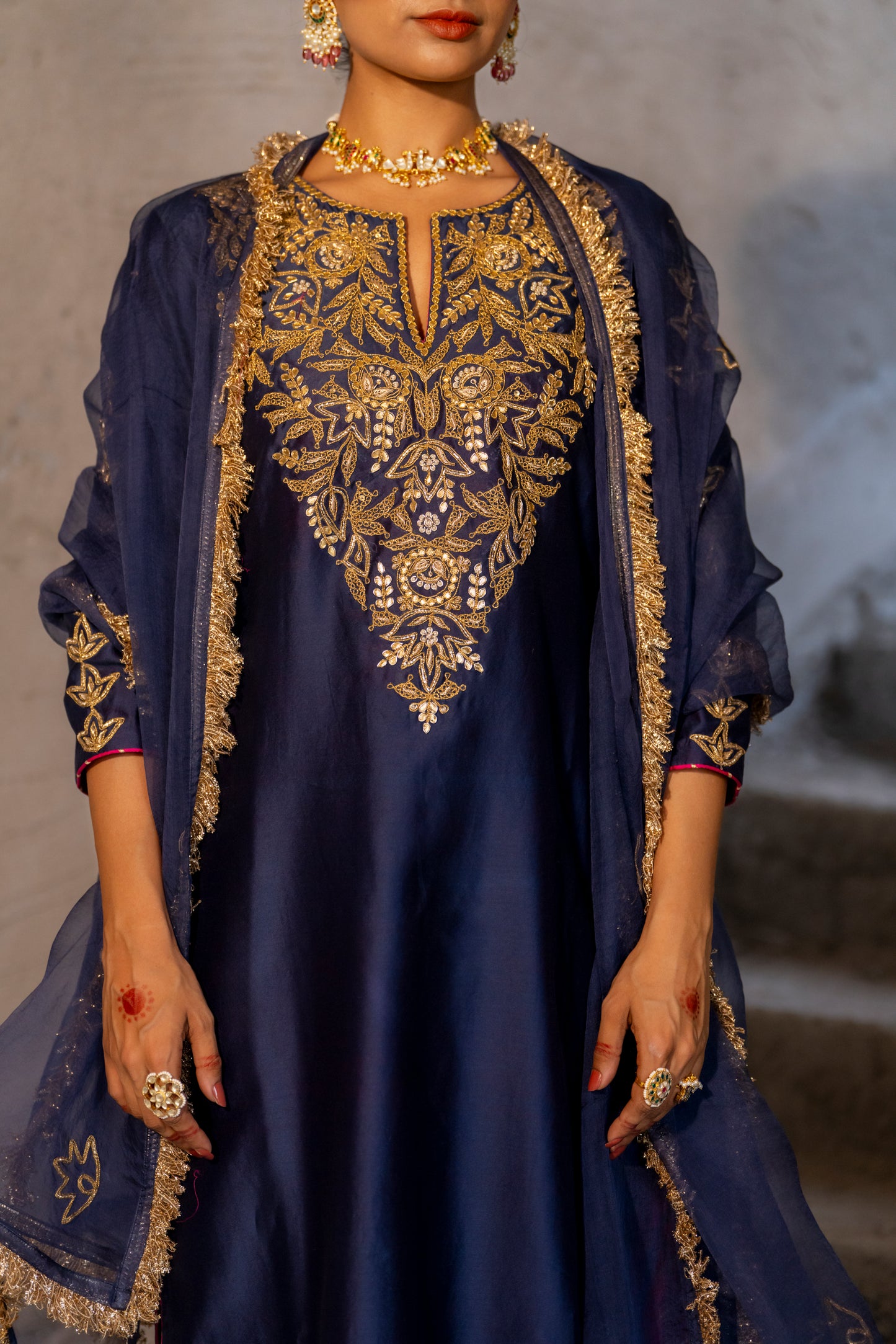 Midnight blue Silk Kurta Set with Heavy Dori and Dabka Work