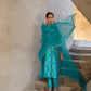 Turquoise Silk Kurta Set with Turkish Gota Jaal