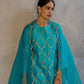 Turquoise Silk Kurta Set with Turkish Gota Jaal