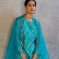 Turquoise Silk Kurta Set with Turkish Gota Jaal
