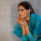 Turquoise Silk Kurta Set with Turkish Gota Jaal