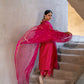 Fuschia Pink Silk Kurta Set with Turkish Gota Jaal
