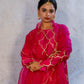 Fuschia Pink Silk Kurta Set with Turkish Gota Jaal