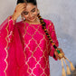 Fuschia Pink Silk Kurta Set with Turkish Gota Jaal