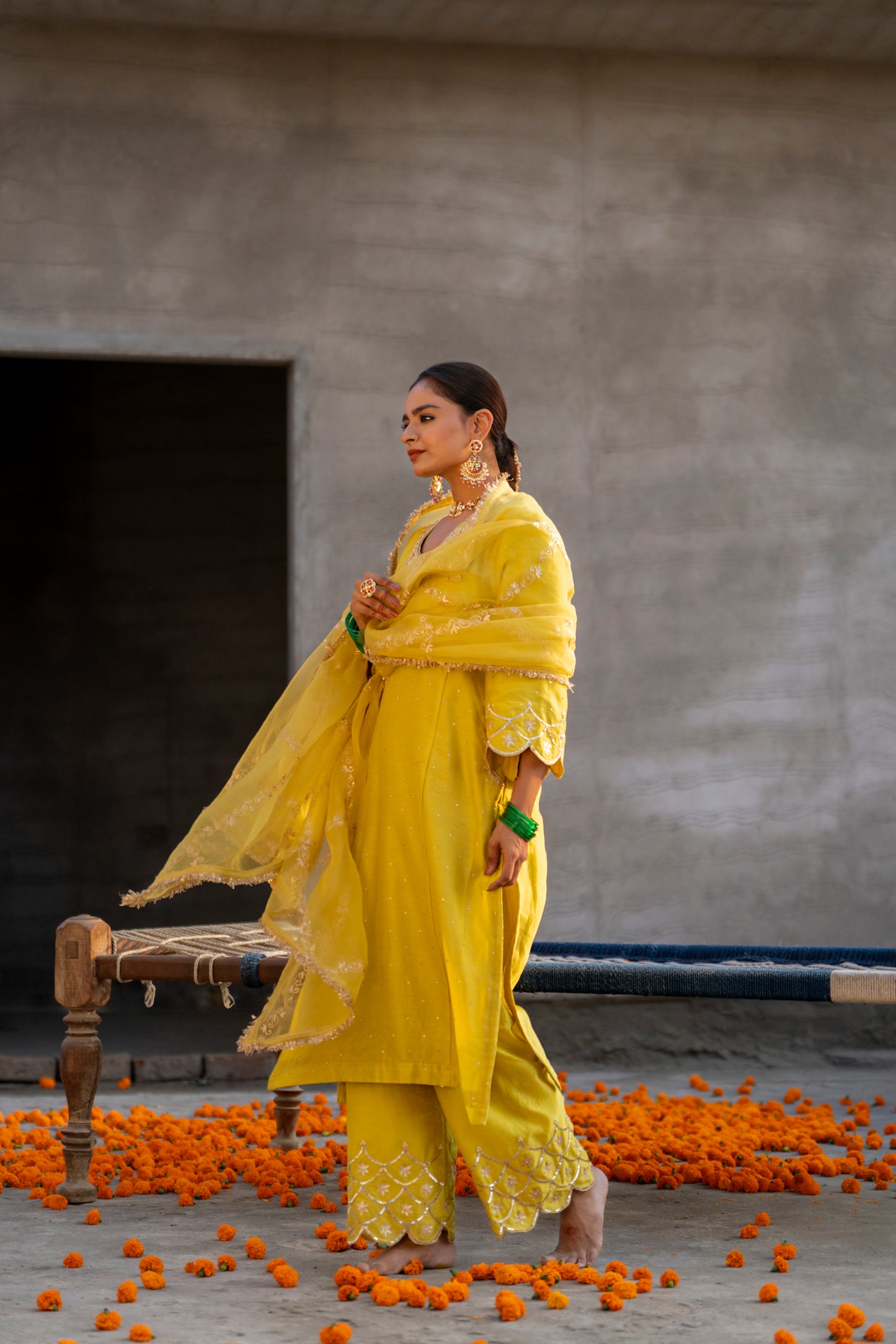 Yellow Silk Kurta Set with Heavy Dori and Zari Work