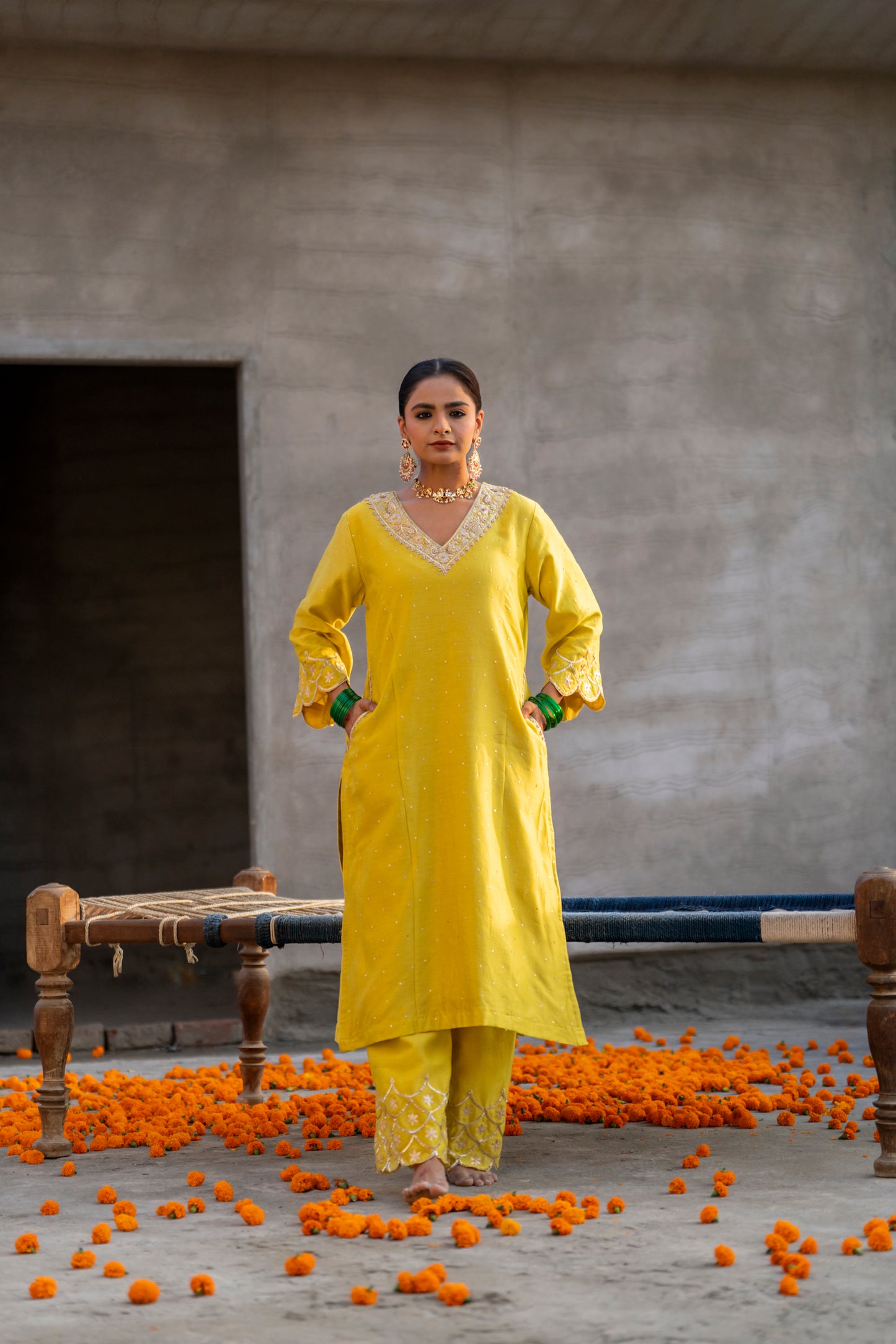 Yellow Silk Kurta Set with Heavy Dori and Zari Work