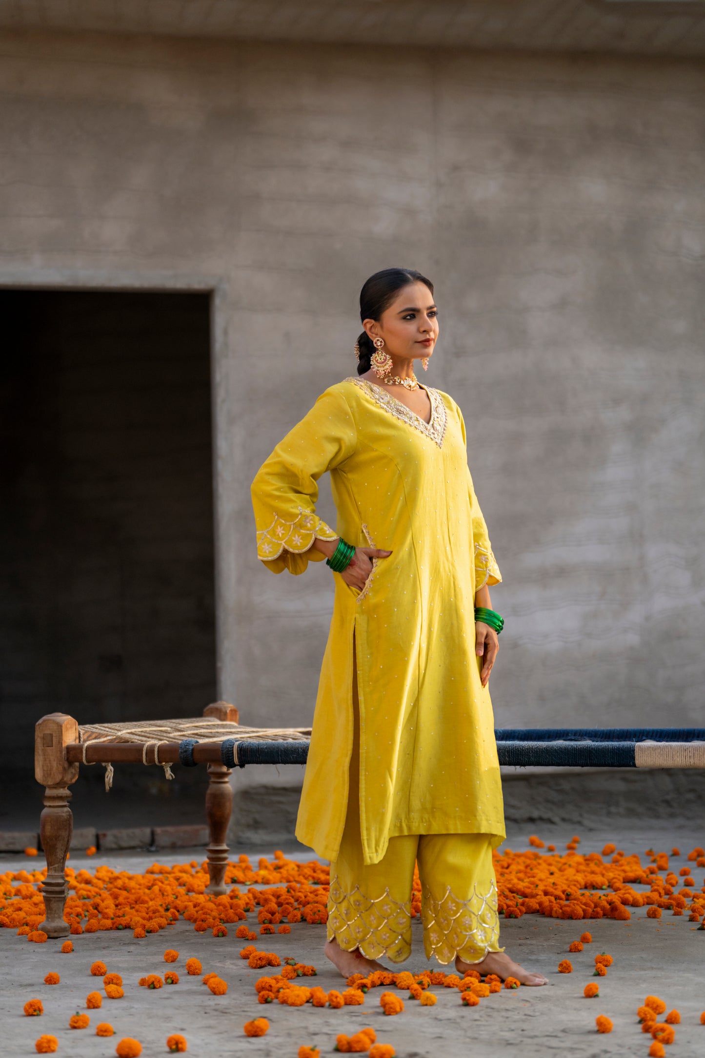 Yellow Silk Kurta Set with Heavy Dori and Zari Work