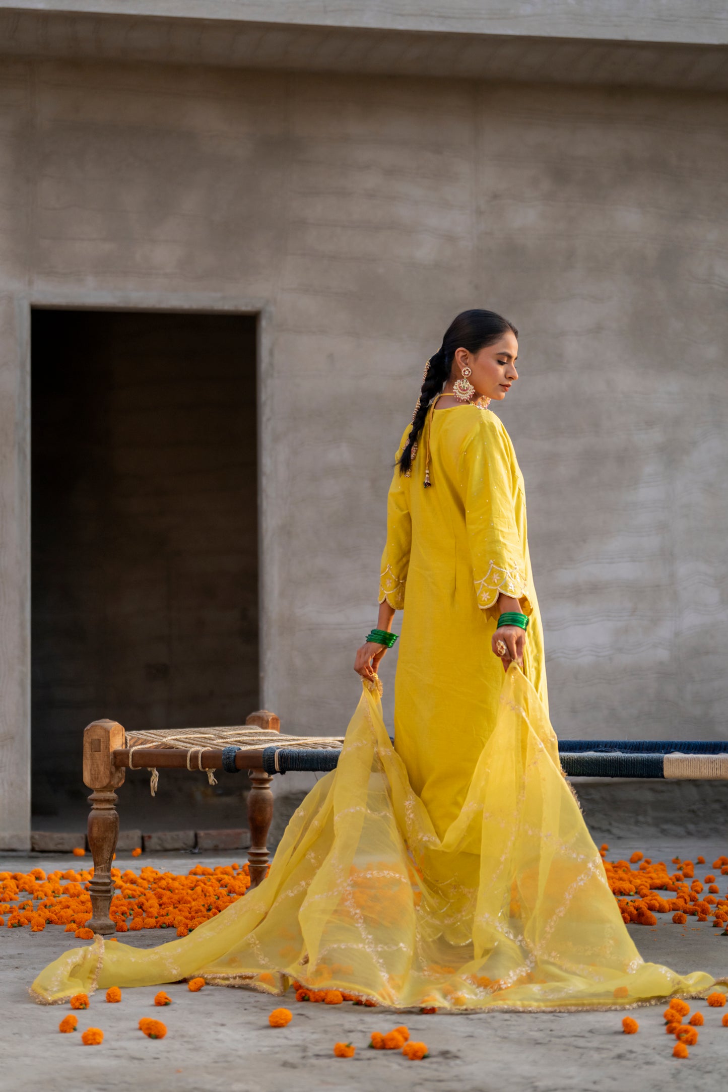 Yellow Silk Kurta Set with Heavy Dori and Zari Work