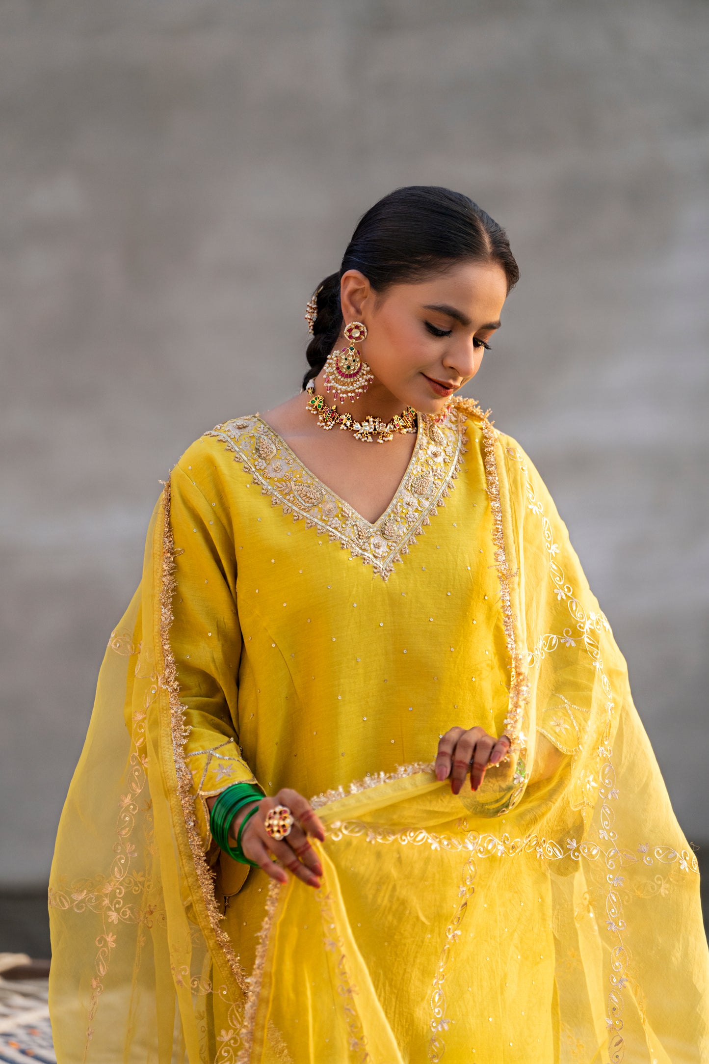 Yellow Silk Kurta Set with Heavy Dori and Zari Work