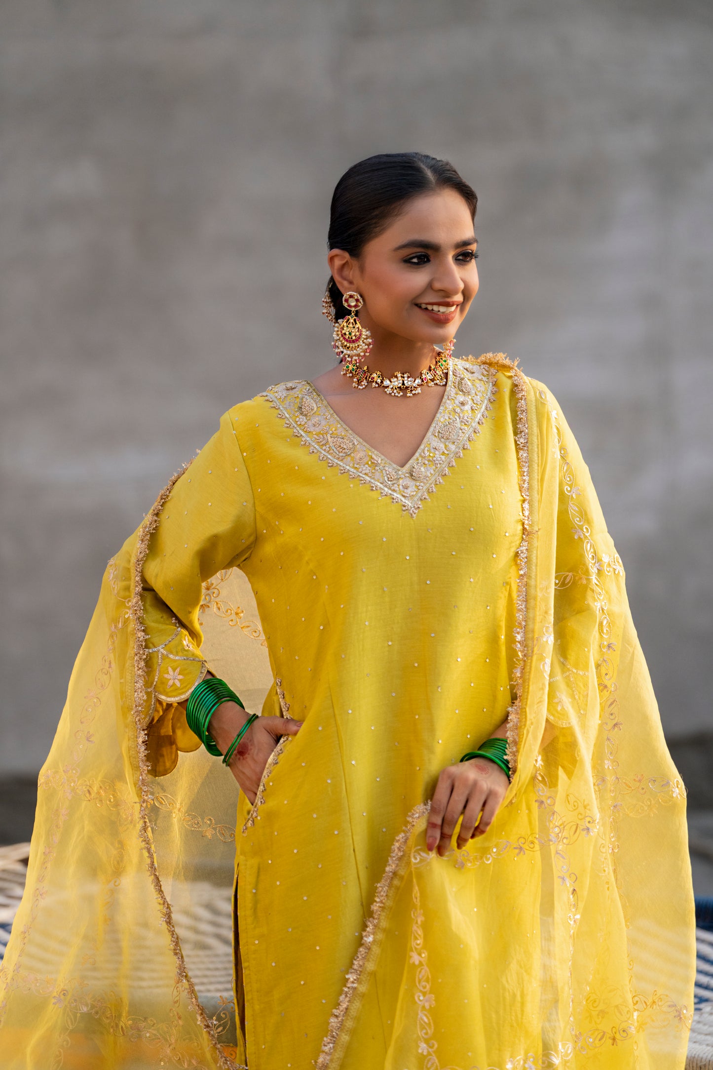 Yellow Silk Kurta Set with Heavy Dori and Zari Work