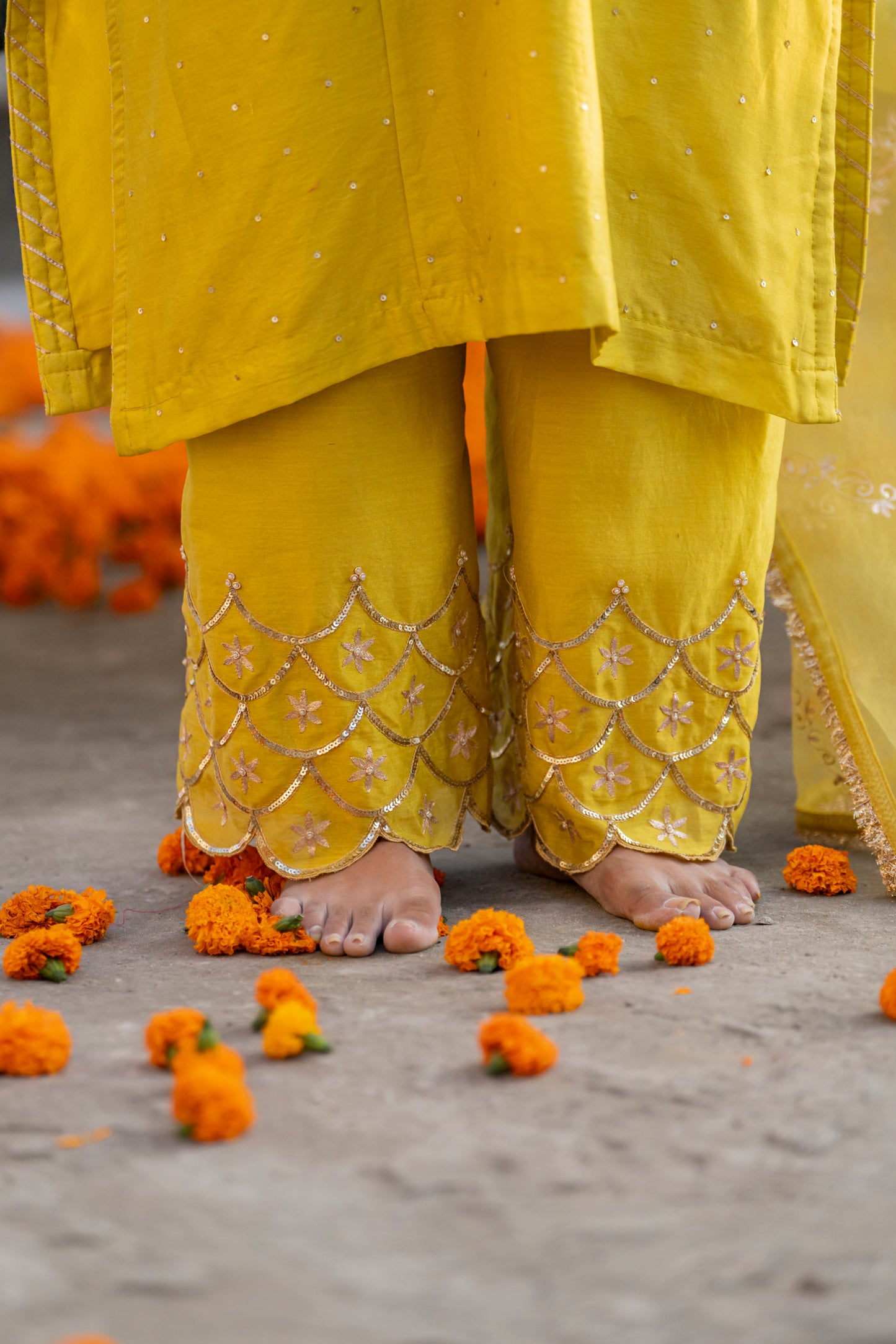 Yellow Silk Kurta Set with Heavy Dori and Zari Work