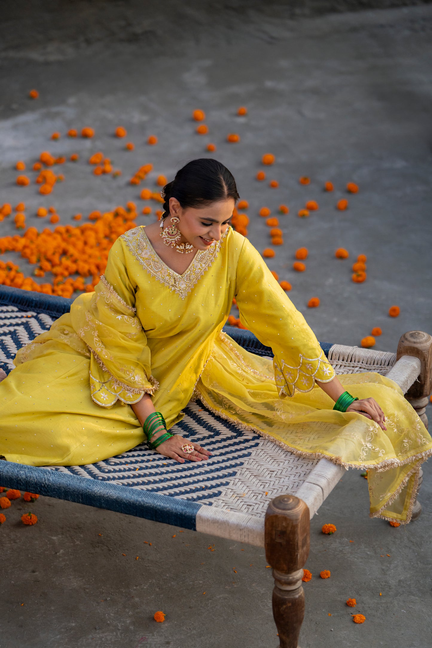 Yellow Silk Kurta Set with Heavy Dori and Zari Work