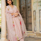 Light Pink Mul Chanderi set with Applique work