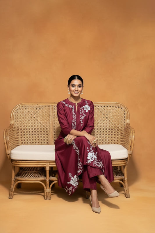 Origani Maroon Mirage Suit set