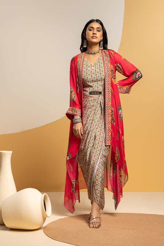 Rangtara embellished drape skirt set