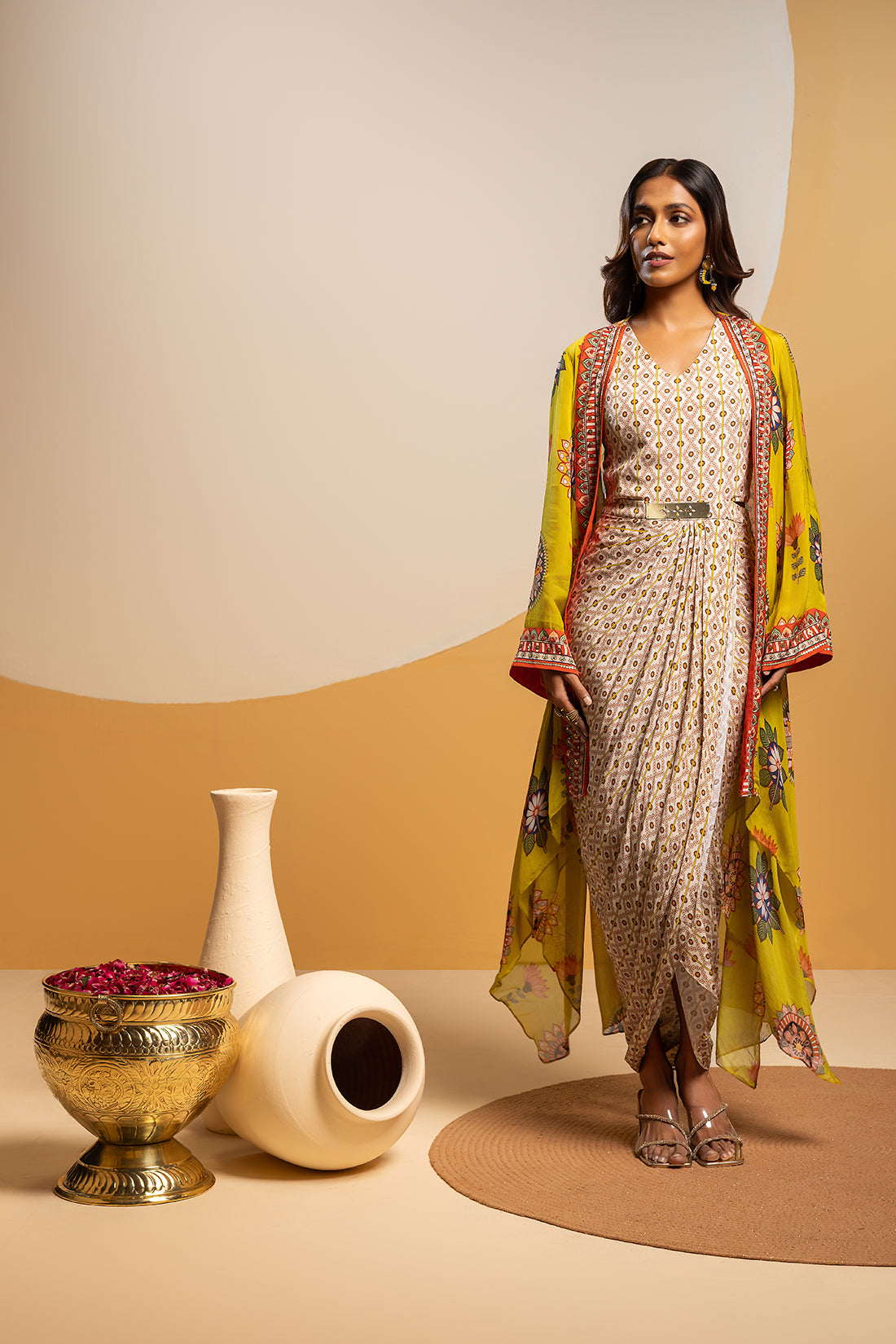 Rangtara embellished drape skirt set