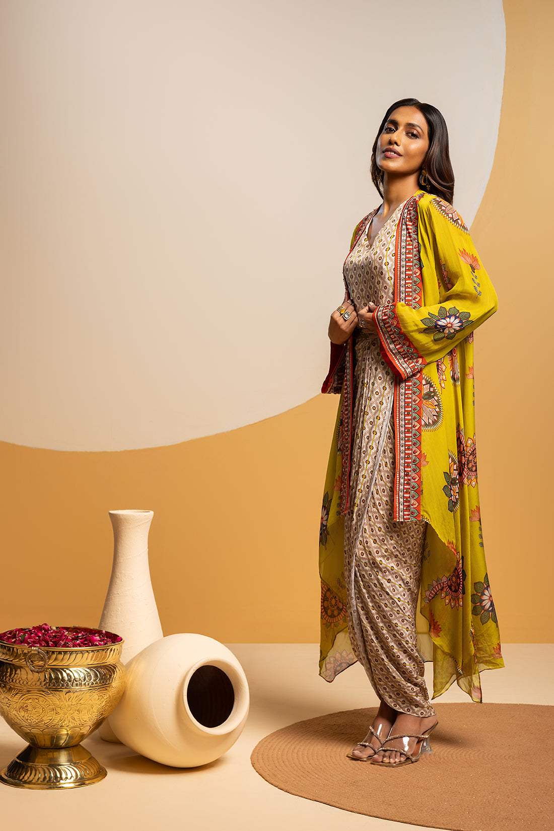 Rangtara embellished drape skirt set
