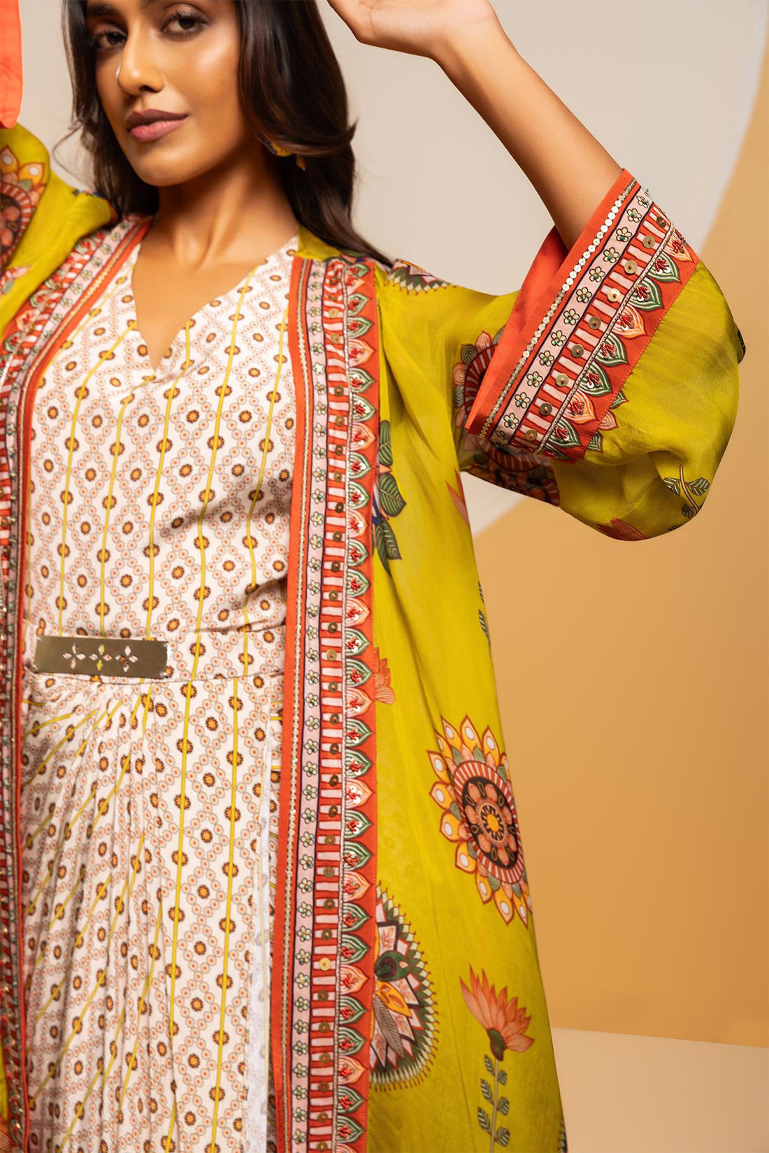 Rangtara embellished drape skirt set
