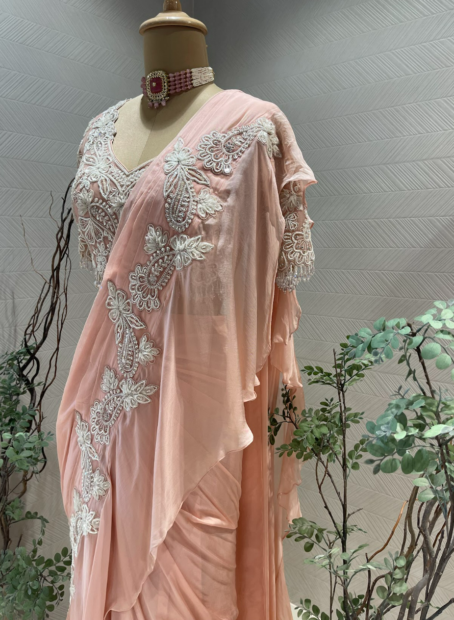 Blush Pink Ruffle Saree
