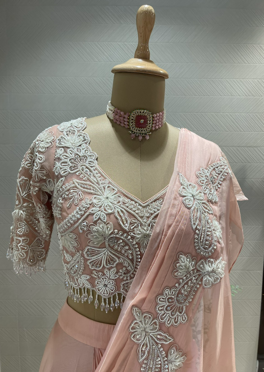 Blush Pink Ruffle Saree