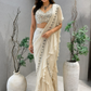 Ivory Mirror Work Ruffle Saree