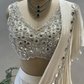 Ivory Mirror Work Ruffle Saree