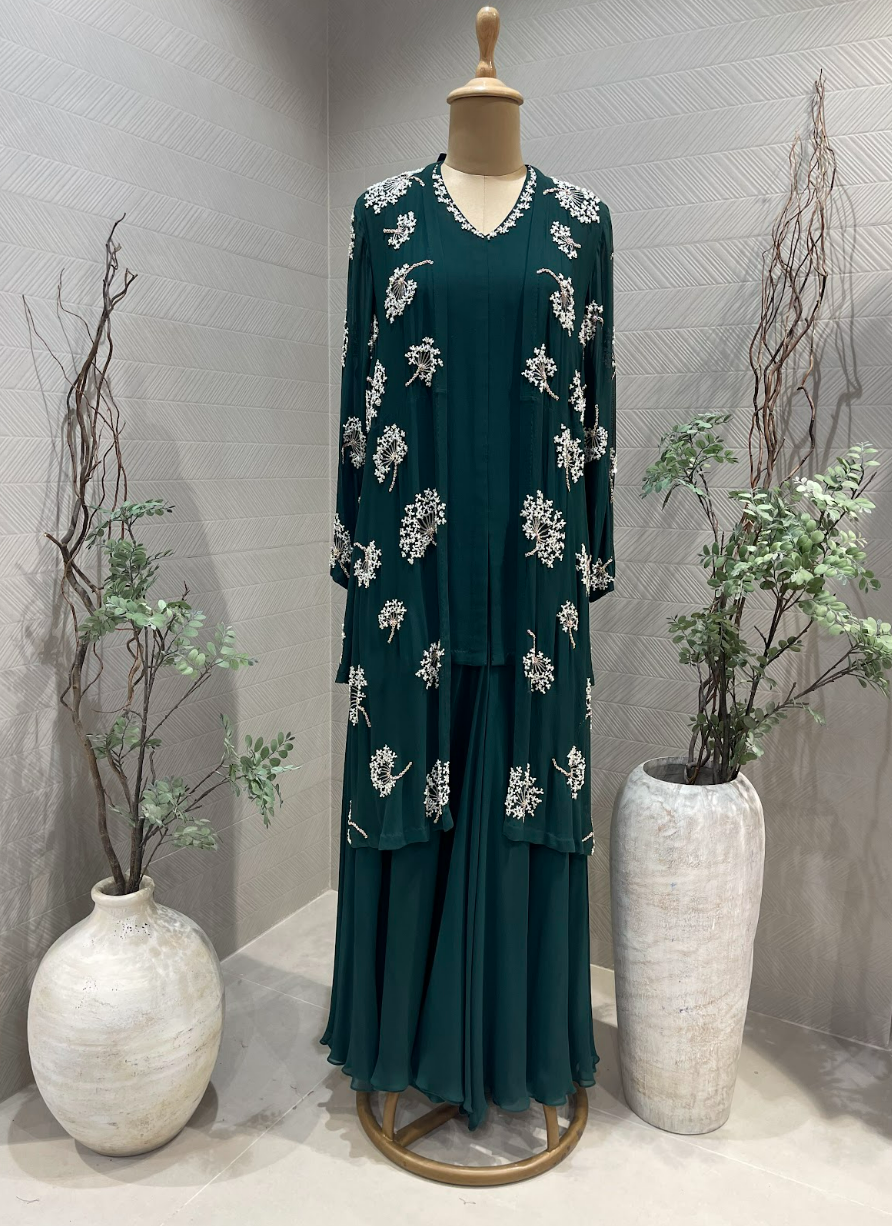 Emerald green jacket Sharara set