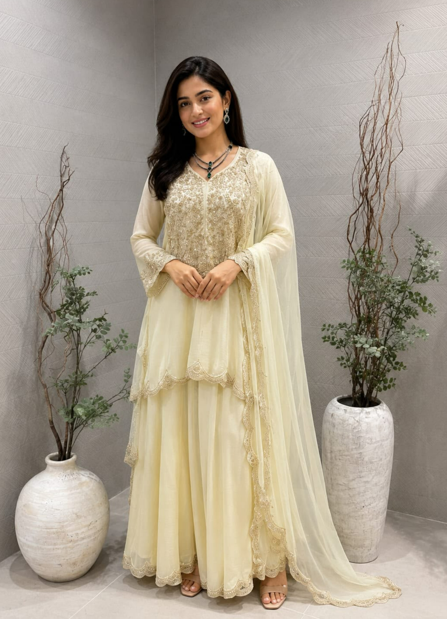 Ivory  Sharara set