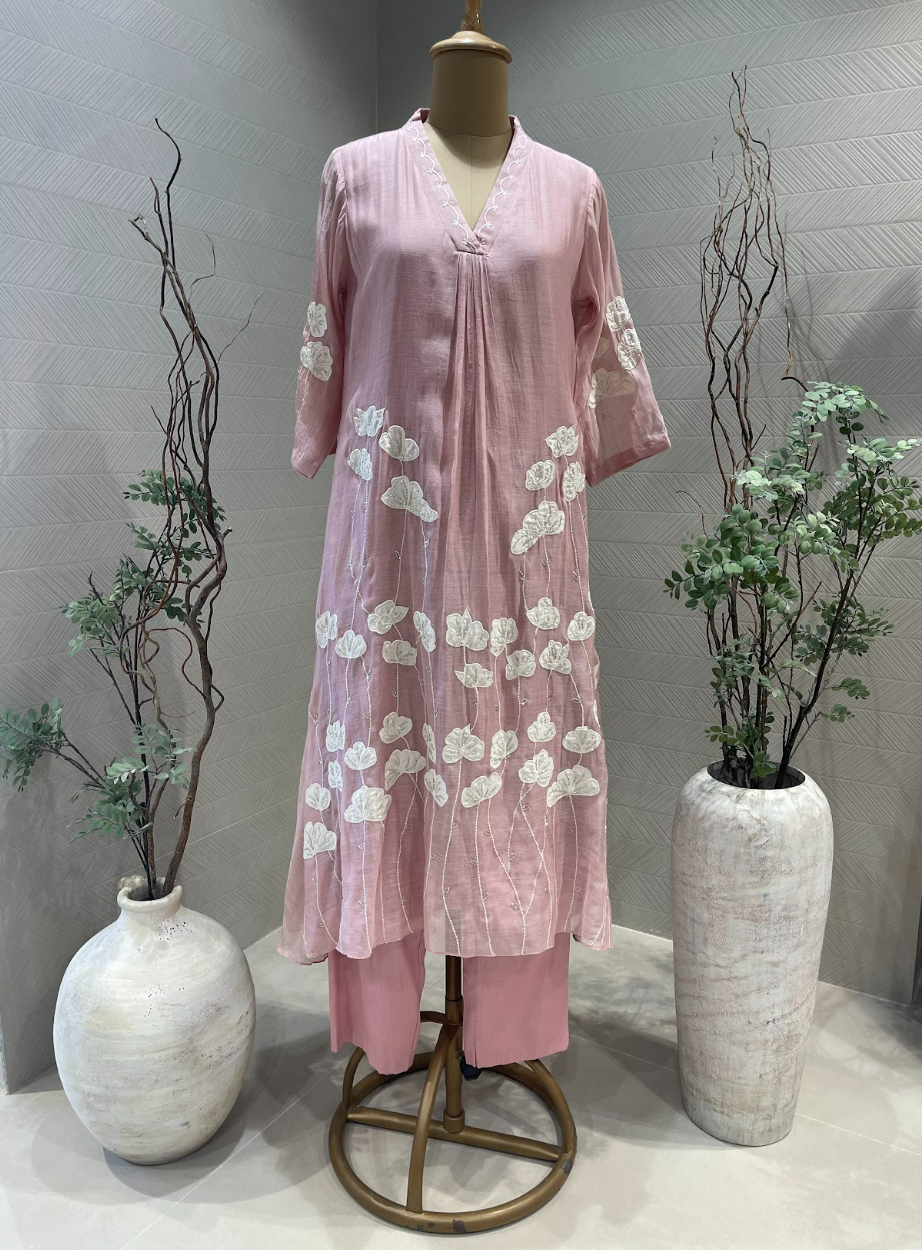 Blush Pink Appliqué Kurta Set