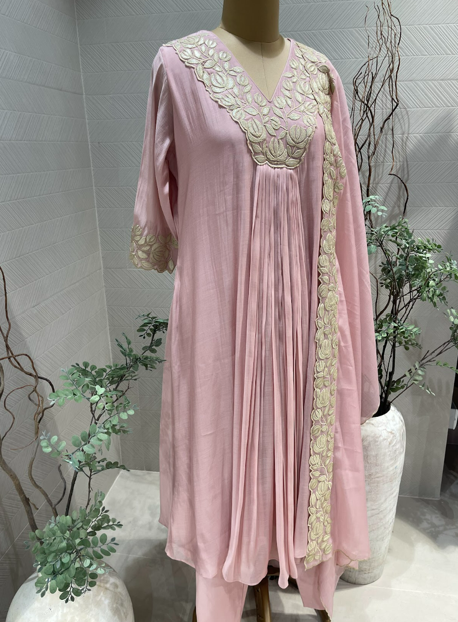 Blush Pink Pleated kurta set