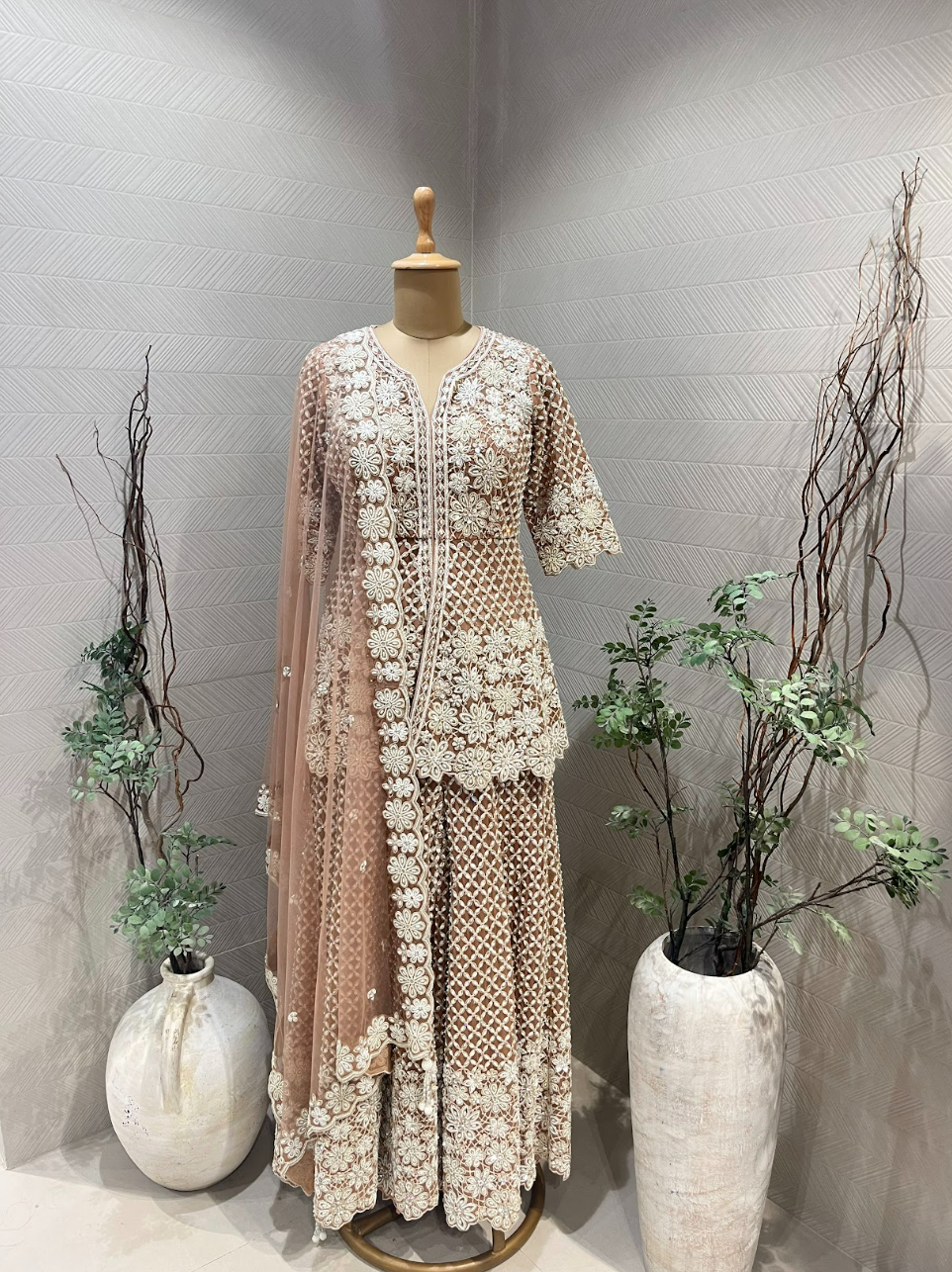 Old Rose Embellished Peplum Sharara Set