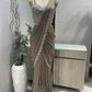 Grey and Silver Georgette Pre Draped Saree with Embellished Corset