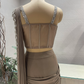 Grey and Silver Georgette Pre Draped Saree with Embellished Corset
