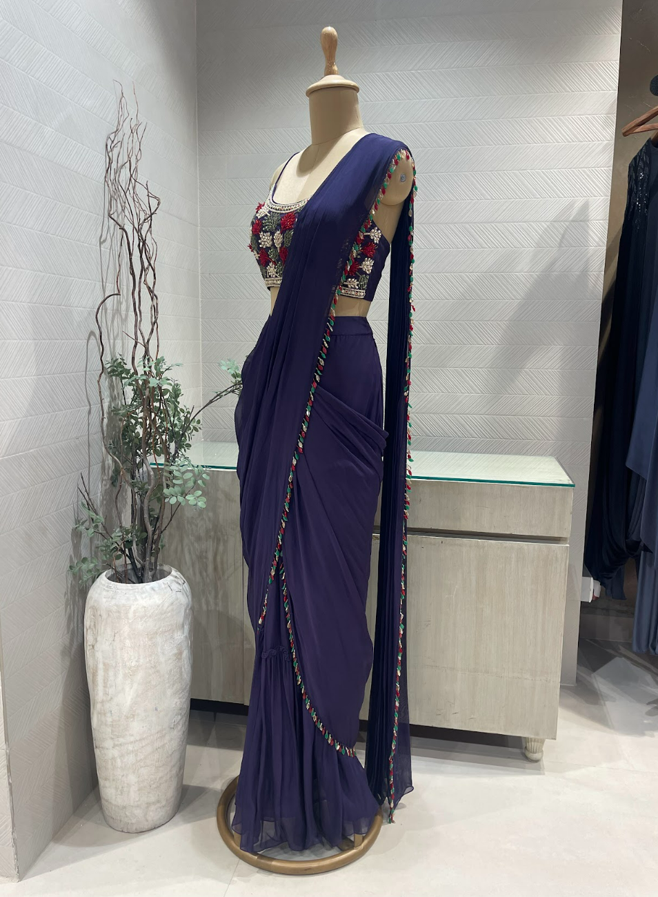 Deep Purple Pre Stitched Saree