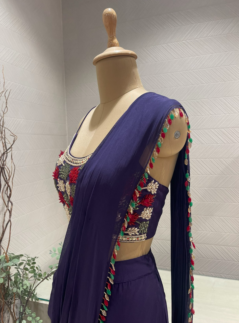 Deep Purple Pre Stitched Saree