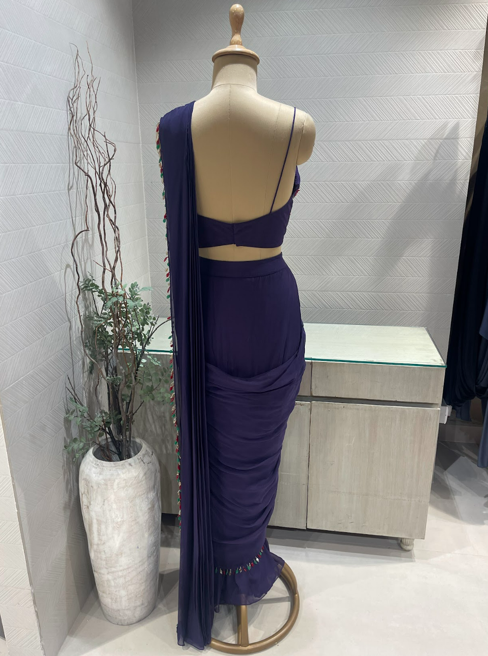 Deep Purple Pre Stitched Saree