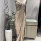 Champagne Gold Satin Draped Gown With Embellished Corset