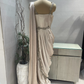 Champagne Gold Satin Draped Gown With Embellished Corset