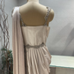 Champagne Gold Satin Draped Gown With Embellished Corset