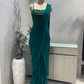 Emerald Green Satin Organza Pre Draped Saree with Tassle Blouse