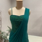 Emerald Green Satin Organza Pre Draped Saree with Tassle Blouse