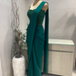 Emerald Green Satin Organza Pre Draped Saree with Tassle Blouse