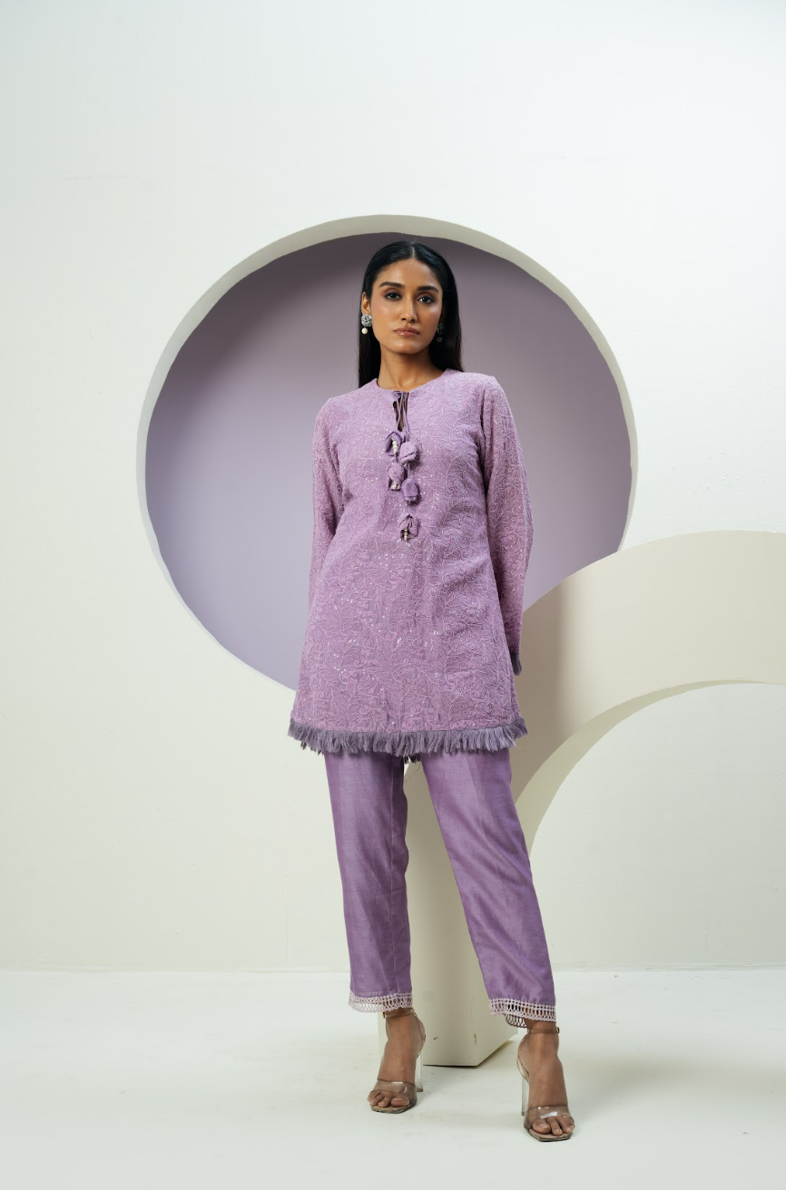 Chanderi Threadwork Tassle Co-ord Set
