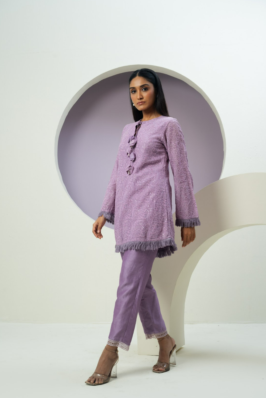 Chanderi Threadwork Tassle Co-ord Set
