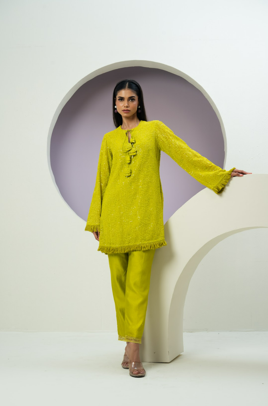 Chanderi Threadwork Tassle Co-ord Set