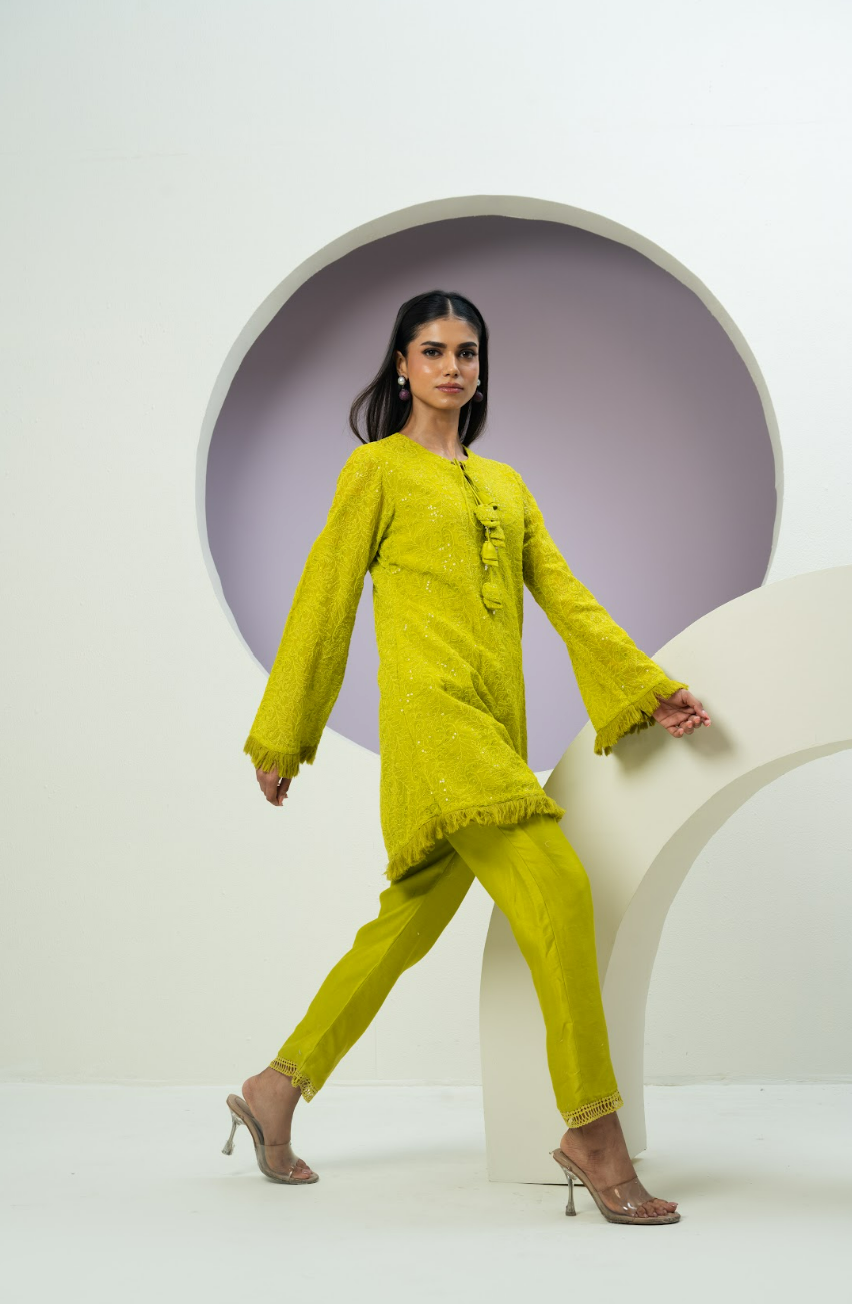 Chanderi Threadwork Tassle Co-ord Set