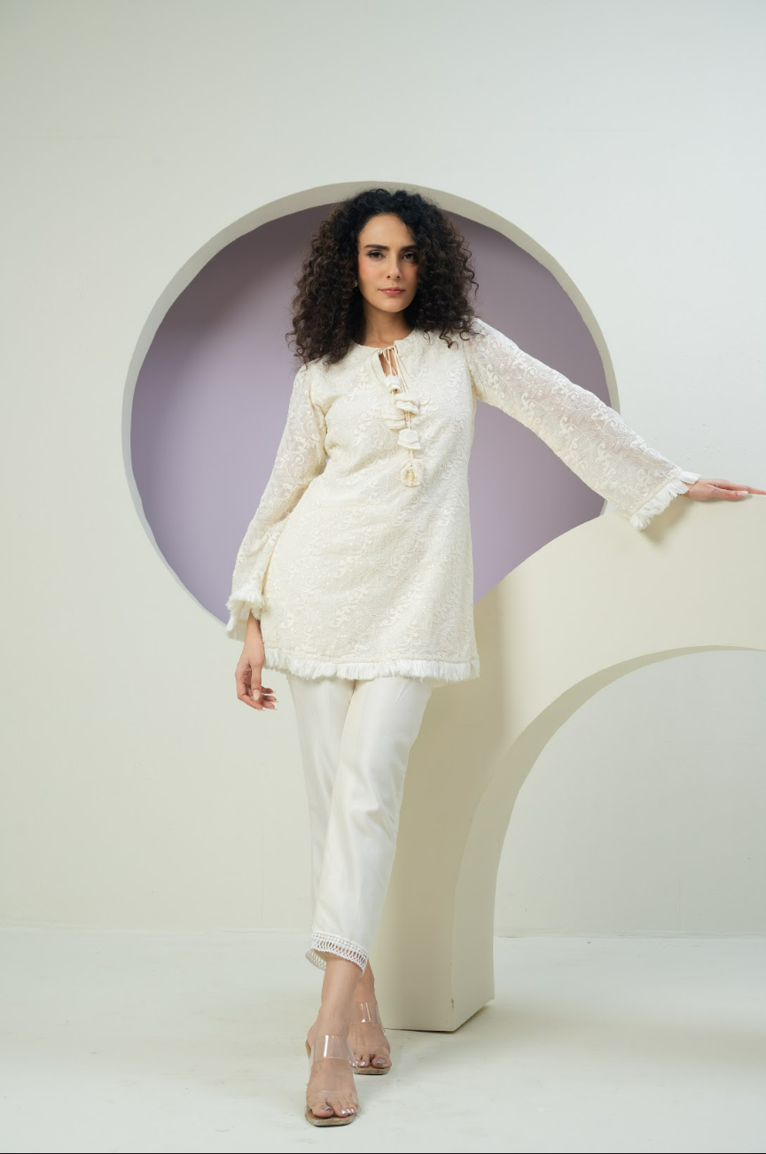 Chanderi Threadwork Tassle Co-ord Set