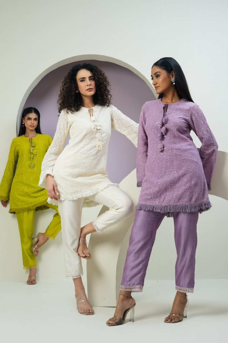 Chanderi Threadwork Tassle Co-ord Set